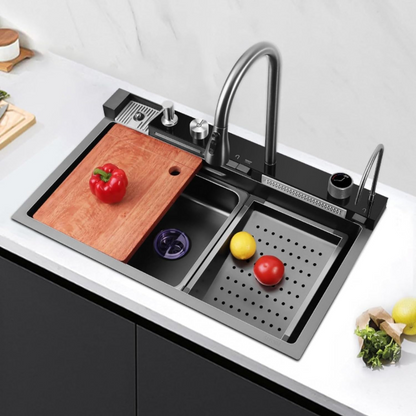 Fregadero de cocina inteligente Whale Sink, negro 75×46×22 cm