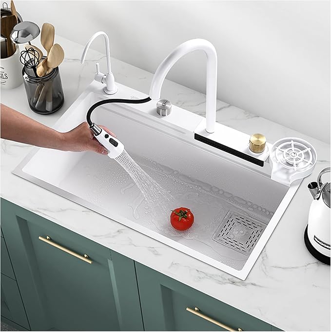 Fregadero de cocina inteligente VN WATERFALL SINK blanco,75 × 46 × 22 cm