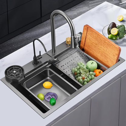 Fregadero de cocina inteligente VN WATERFALL SINK, negro 75×46×22 cm