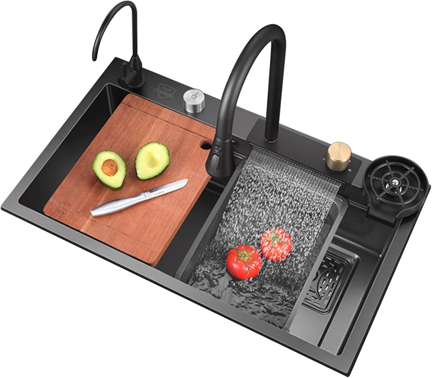 Fregadero de cocina inteligente VN WATERFALL SINK, negro 75×46×22 cm