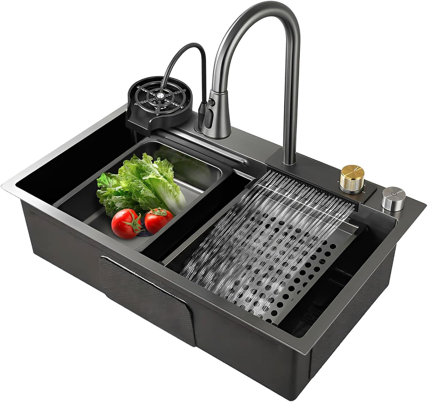 Fregadero de cocina inteligente VN WATERFALL SINK, negro 75×46×22 cm