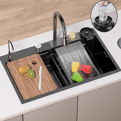 Fregadero de cocina inteligente VN WATERFALL SINK, negro 75×46×22 cm