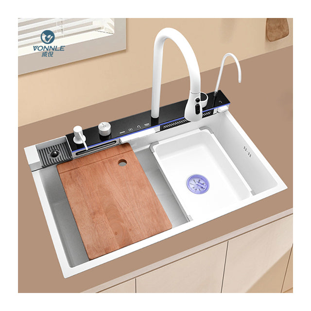 Fregadero de cocina inteligente Whale Sink, blanco 75×46×22 cm